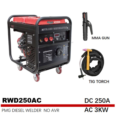 generador de la gasolina de los generadores 531cc 3kw de la soldadura al arco de 75V RWD250AC 250A