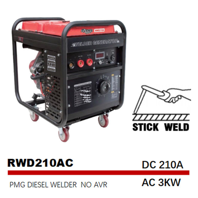 motor de cobre lleno de la CA 3kw de Genset Diesel Welder Generator del palillo 210A